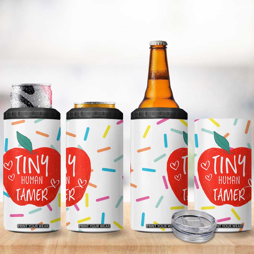 Tiny Human Tamer Teacher 4 in 1 Can Cooler Tumbler Funny Preschool Kindergarten Teachers TB10 Print Your Wear