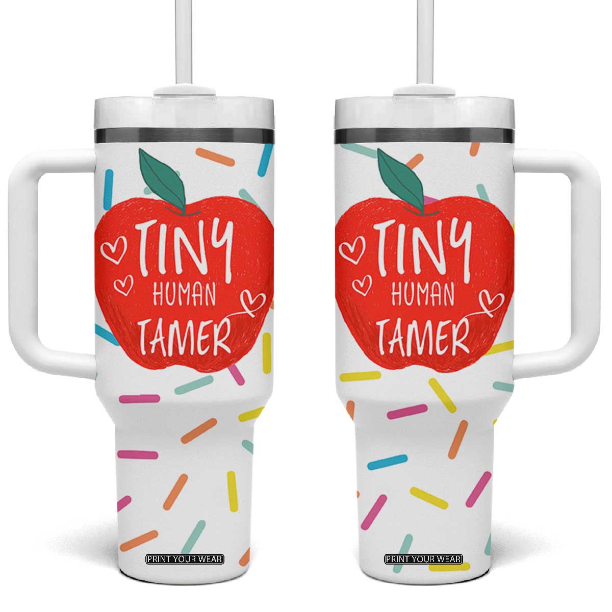Tiny Human Tamer Teacher Tumbler With Handle Funny Preschool Kindergarten Teachers TB10 One Size: 40 oz White Print Your Wear