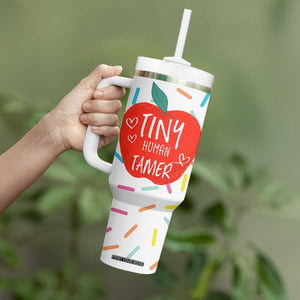 Tiny Human Tamer Teacher Tumbler With Handle Funny Preschool Kindergarten Teachers TB10 Print Your Wear