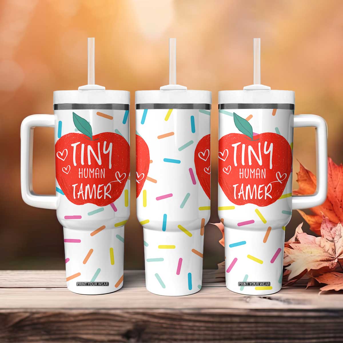 Tiny Human Tamer Teacher Tumbler With Handle Funny Preschool Kindergarten Teachers TB10 Print Your Wear