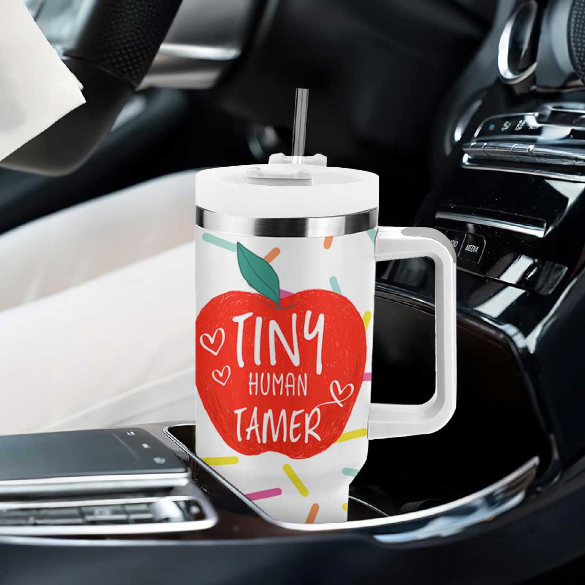 Tiny Human Tamer Teacher Tumbler With Handle Funny Preschool Kindergarten Teachers TB10 Print Your Wear