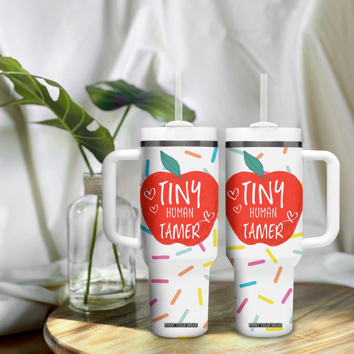 Tiny Human Tamer Teacher Tumbler With Handle Funny Preschool Kindergarten Teachers TB10 Print Your Wear