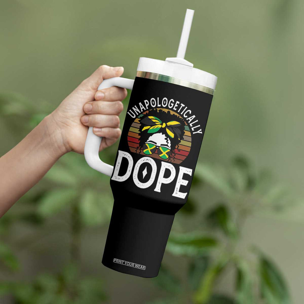Jamaican Girl Tumbler With Handle Unapologetically Dope Black Pride Melanin Afro Jamaica Flag Messy Bun TB10 Print Your Wear