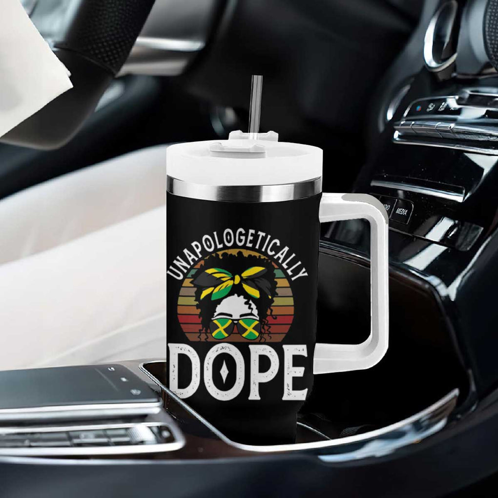 Jamaican Girl Tumbler With Handle Unapologetically Dope Black Pride Melanin Afro Jamaica Flag Messy Bun TB10 Print Your Wear