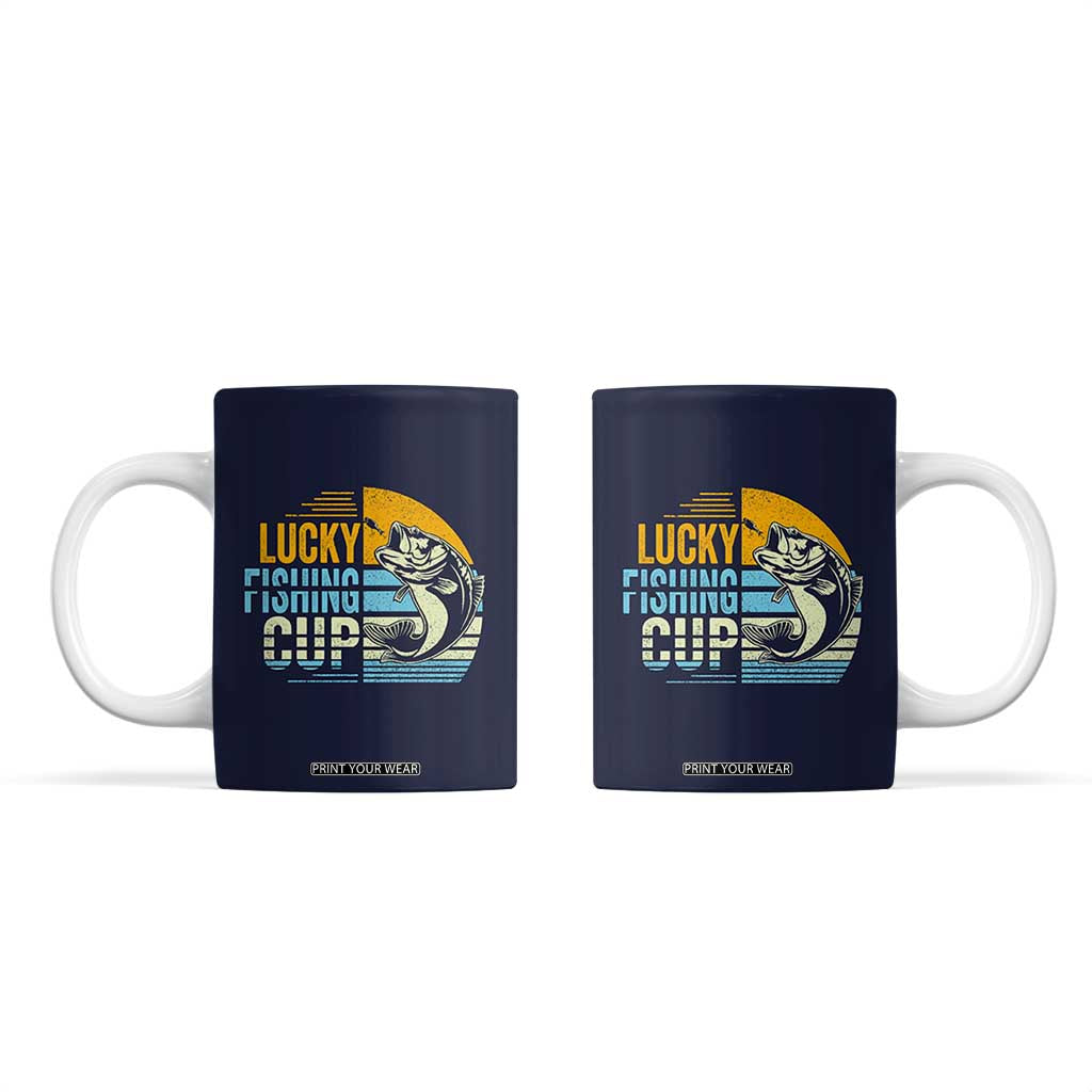 Lucky Fishing Coffee Mug Funny Fathers Day Fishing Gifts For Men TB10 Navy Print Your Wear