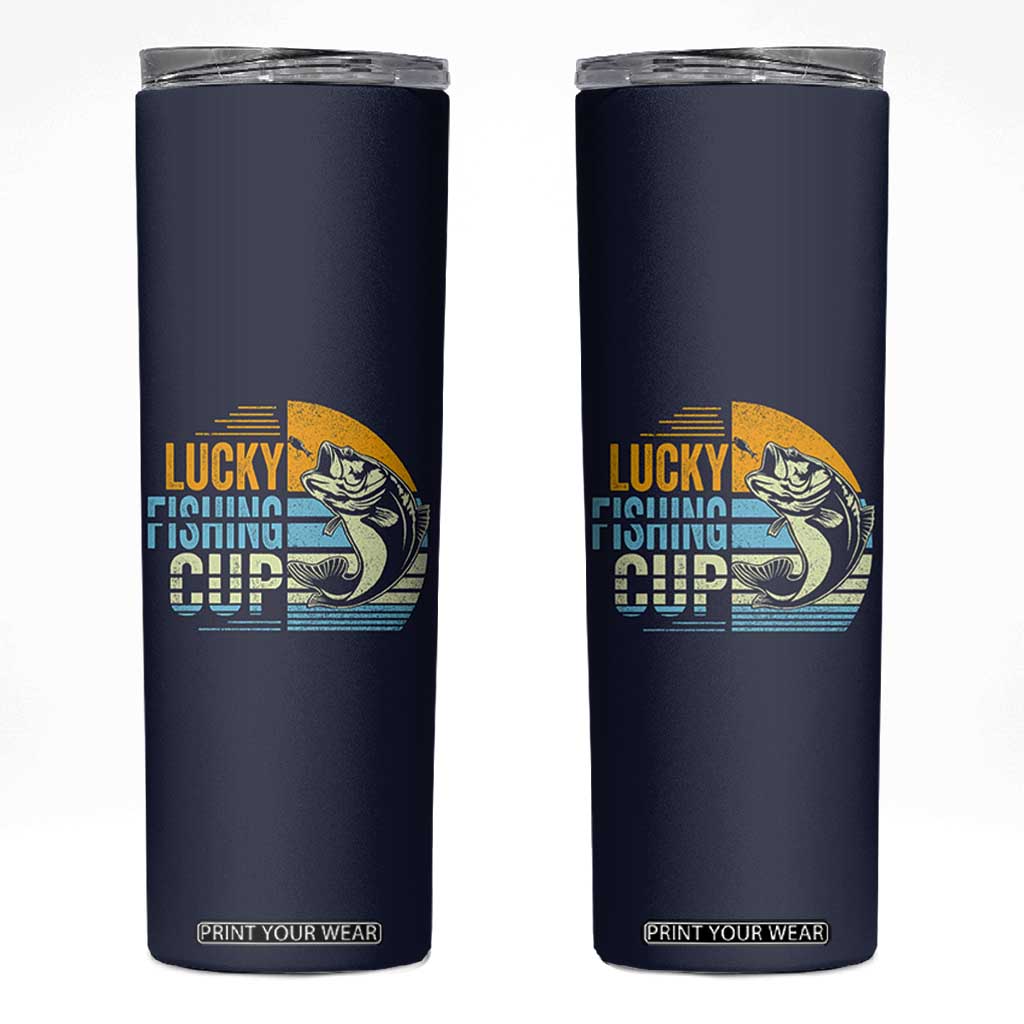 Lucky Fishing Skinny Tumbler Funny Fathers Day Fishing Gifts For Men TB10 Navy Print Your Wear