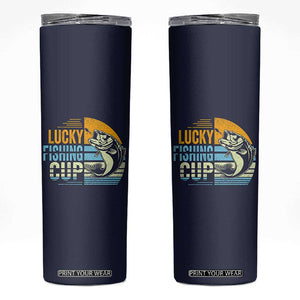 Lucky Fishing Skinny Tumbler Funny Fathers Day Fishing Gifts For Men TB10 Navy Print Your Wear