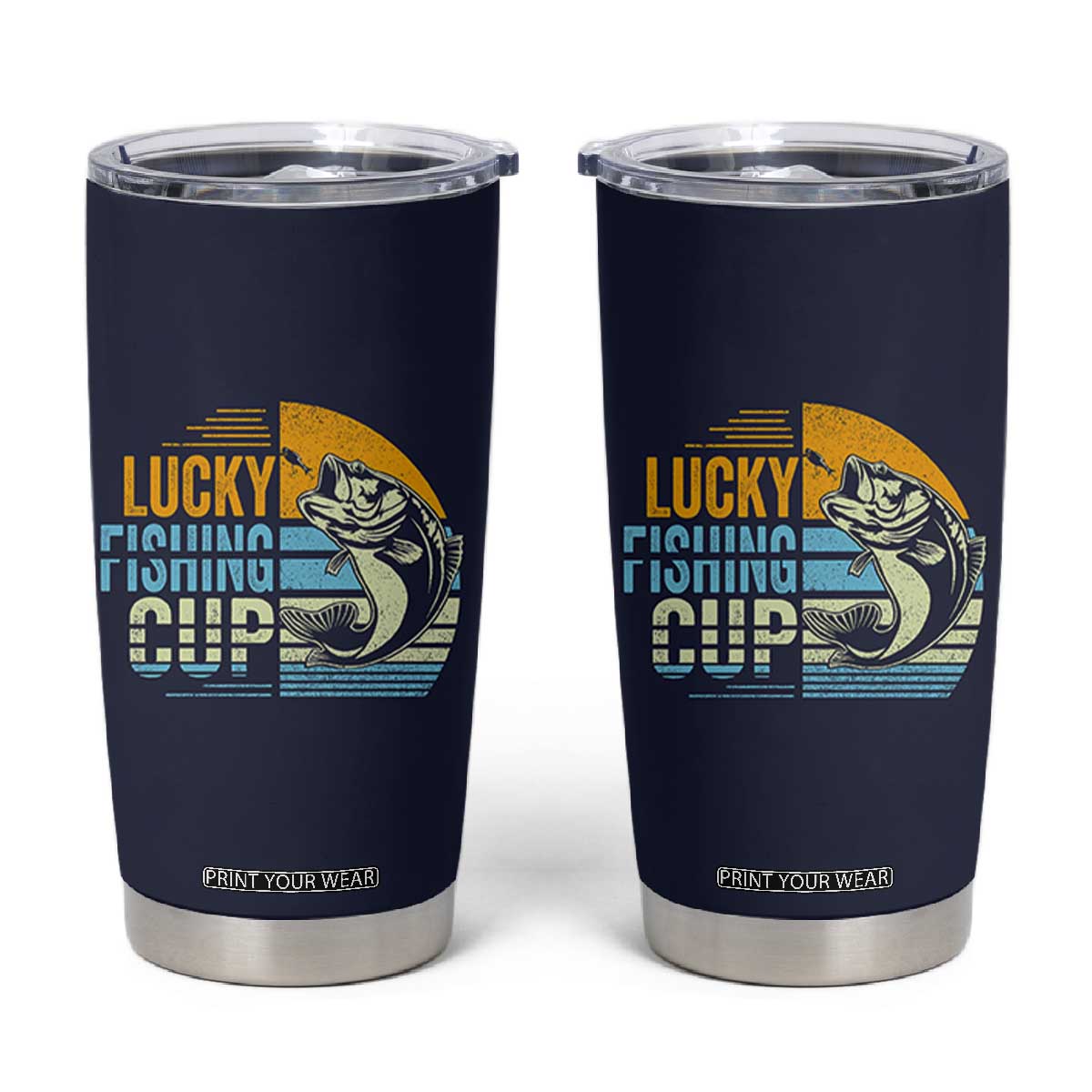 Lucky Fishing Tumbler Cup Funny Fathers Day Fishing Gifts For Men TB10 Navy Print Your Wear