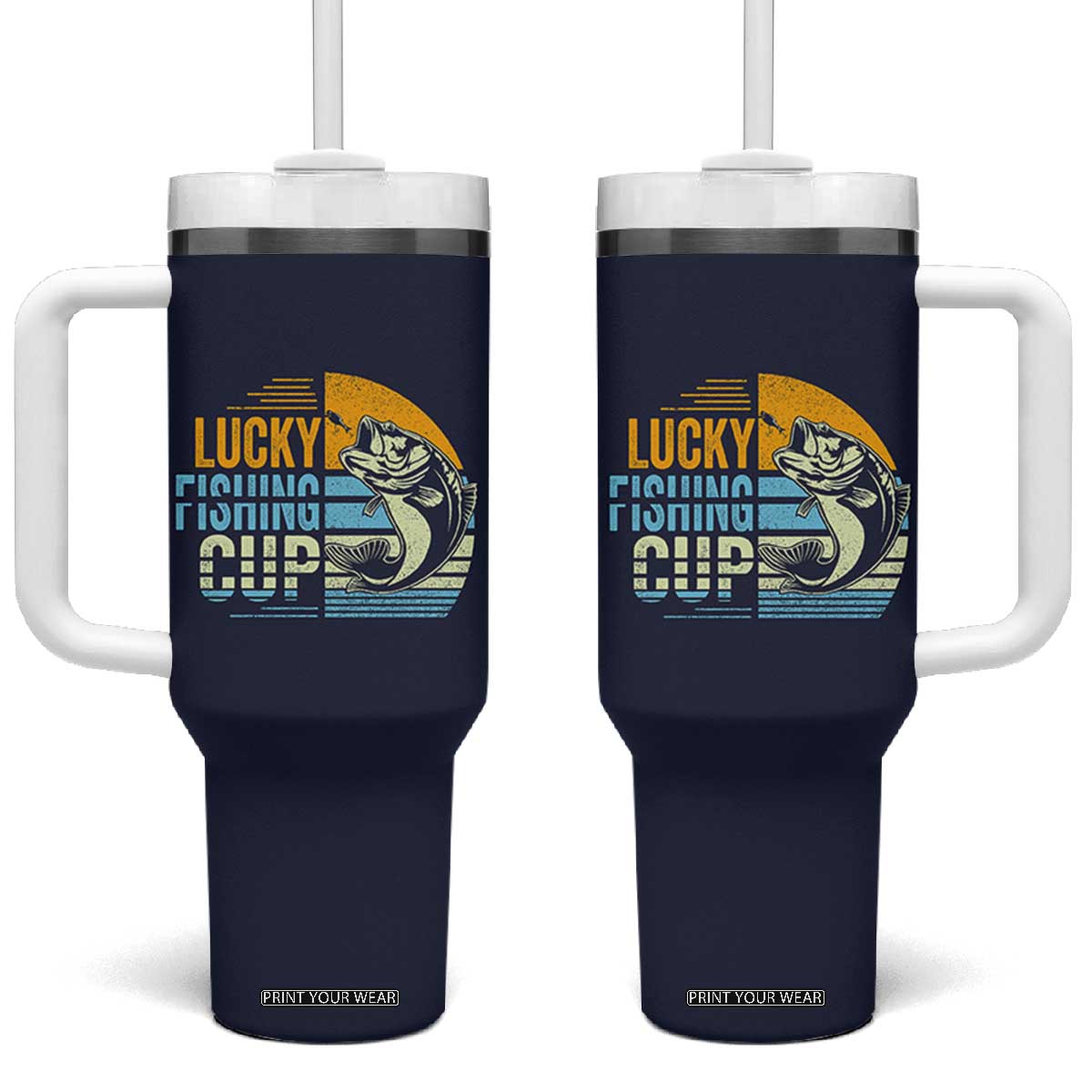 Lucky Fishing Tumbler With Handle Funny Fathers Day Fishing Gifts For Men TB10 One Size: 40 oz Navy Print Your Wear