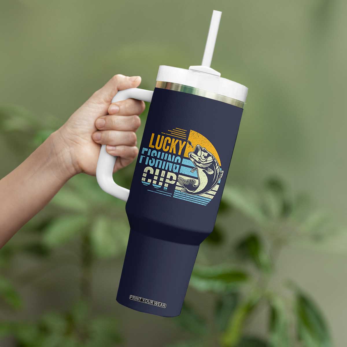 Lucky Fishing Tumbler With Handle Funny Fathers Day Fishing Gifts For Men TB10 Print Your Wear