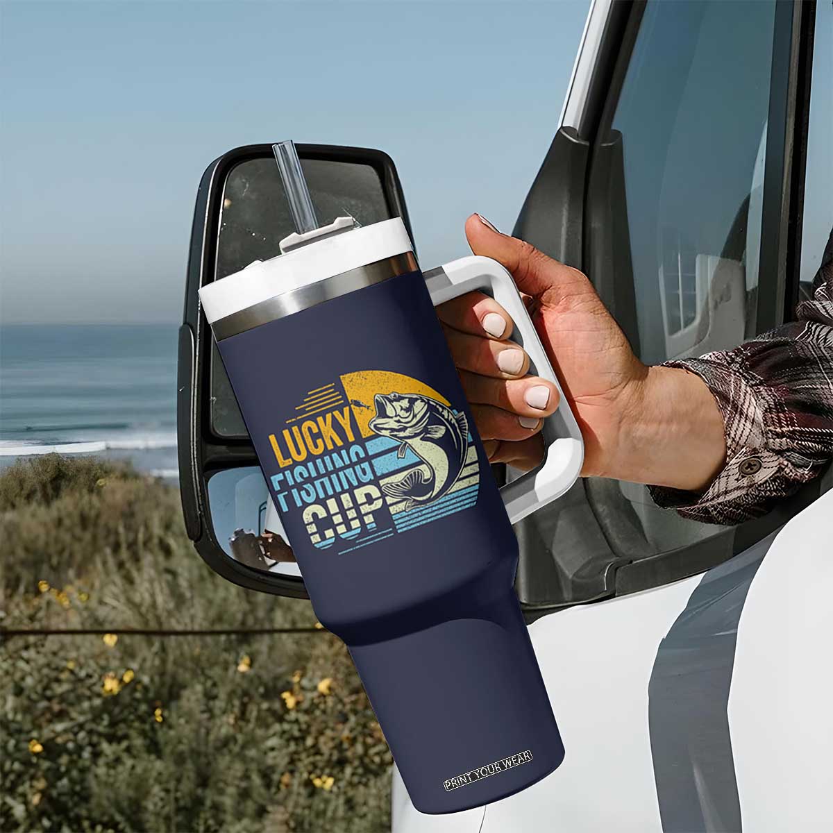 Lucky Fishing Tumbler With Handle Funny Fathers Day Fishing Gifts For Men TB10 Print Your Wear