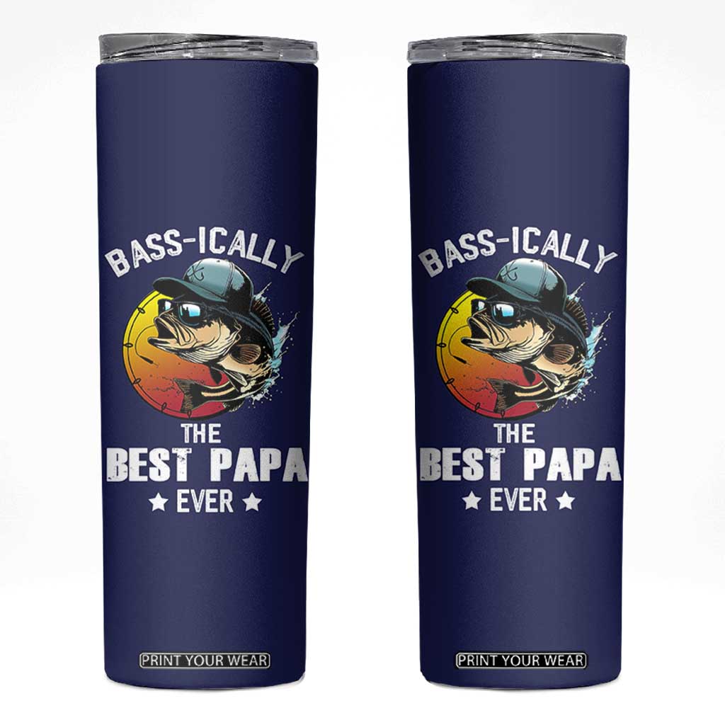 Fishing Gifts For Men Skinny Tumbler Best Papa Ever Bass Fish Fisherman Fathers Day Gift TB10 Navy Print Your Wear