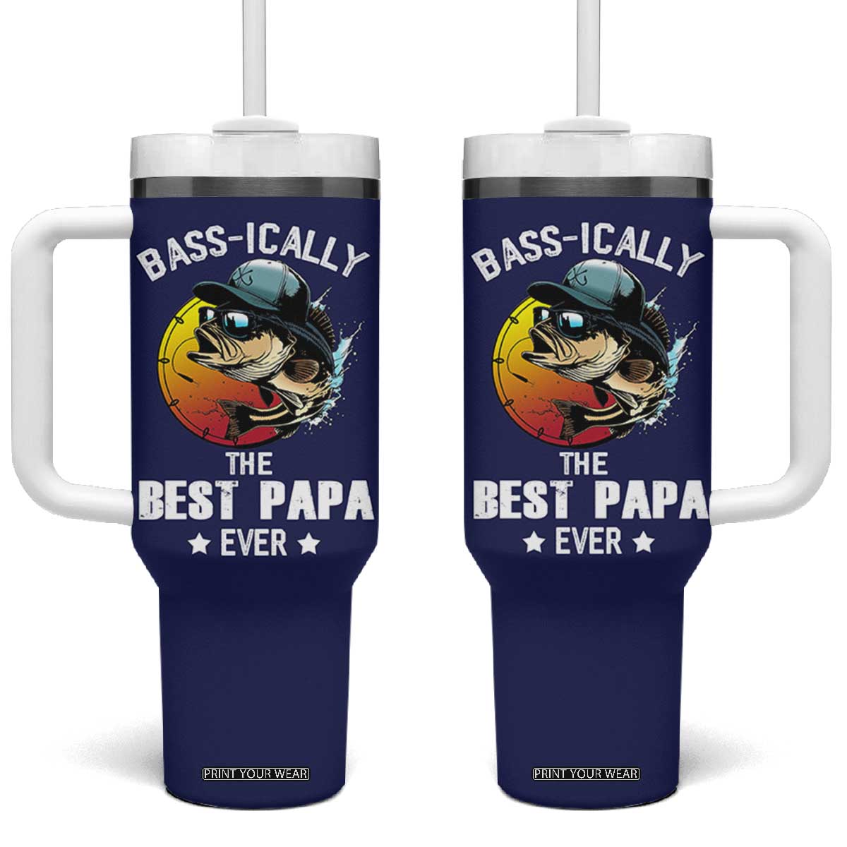 Fishing Gifts For Men Tumbler With Handle Best Papa Ever Bass Fish Fisherman Fathers Day Gift TB10 One Size: 40 oz Navy Print Your Wear