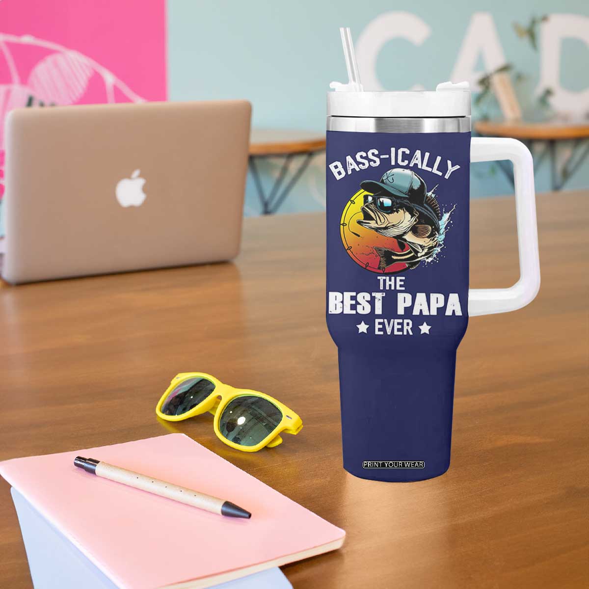 Fishing Gifts For Men Tumbler With Handle Best Papa Ever Bass Fish Fisherman Fathers Day Gift TB10 Print Your Wear