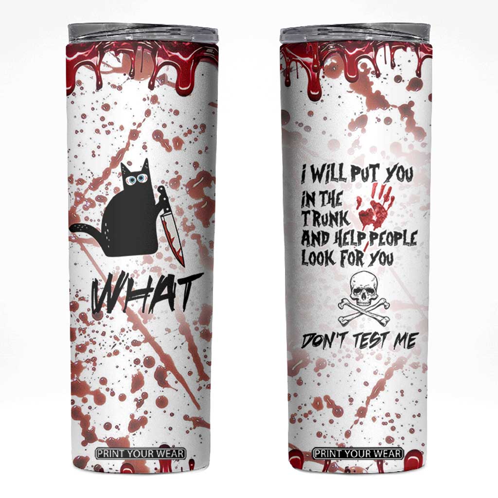 Funny Cat Lover Gifts Skinny Tumbler Halloween Murderous Cat With Knife What TB10 White Print Your Wear