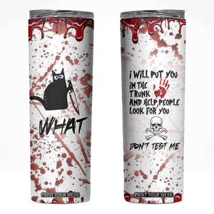 Funny Cat Lover Gifts Skinny Tumbler Halloween Murderous Cat With Knife What TB10 White Print Your Wear