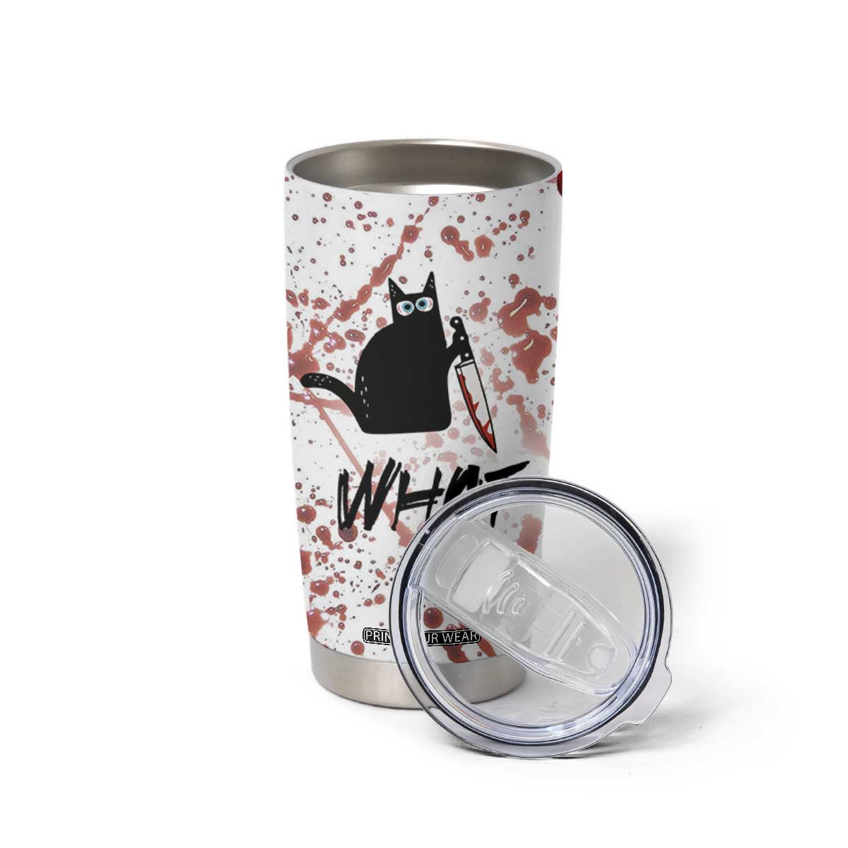 Funny Cat Lover Gifts Tumbler Cup Halloween Murderous Cat With Knife What TB10 Print Your Wear