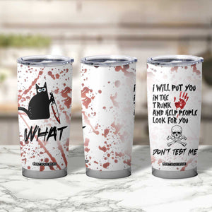 Funny Cat Lover Gifts Tumbler Cup Halloween Murderous Cat With Knife What TB10 Print Your Wear