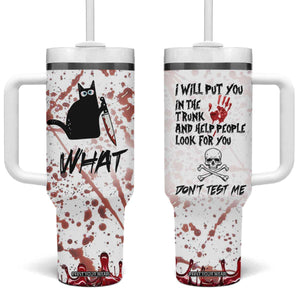 Funny Cat Lover Gifts Tumbler With Handle Halloween Murderous Cat With Knife What TB10 One Size: 40 oz White Print Your Wear