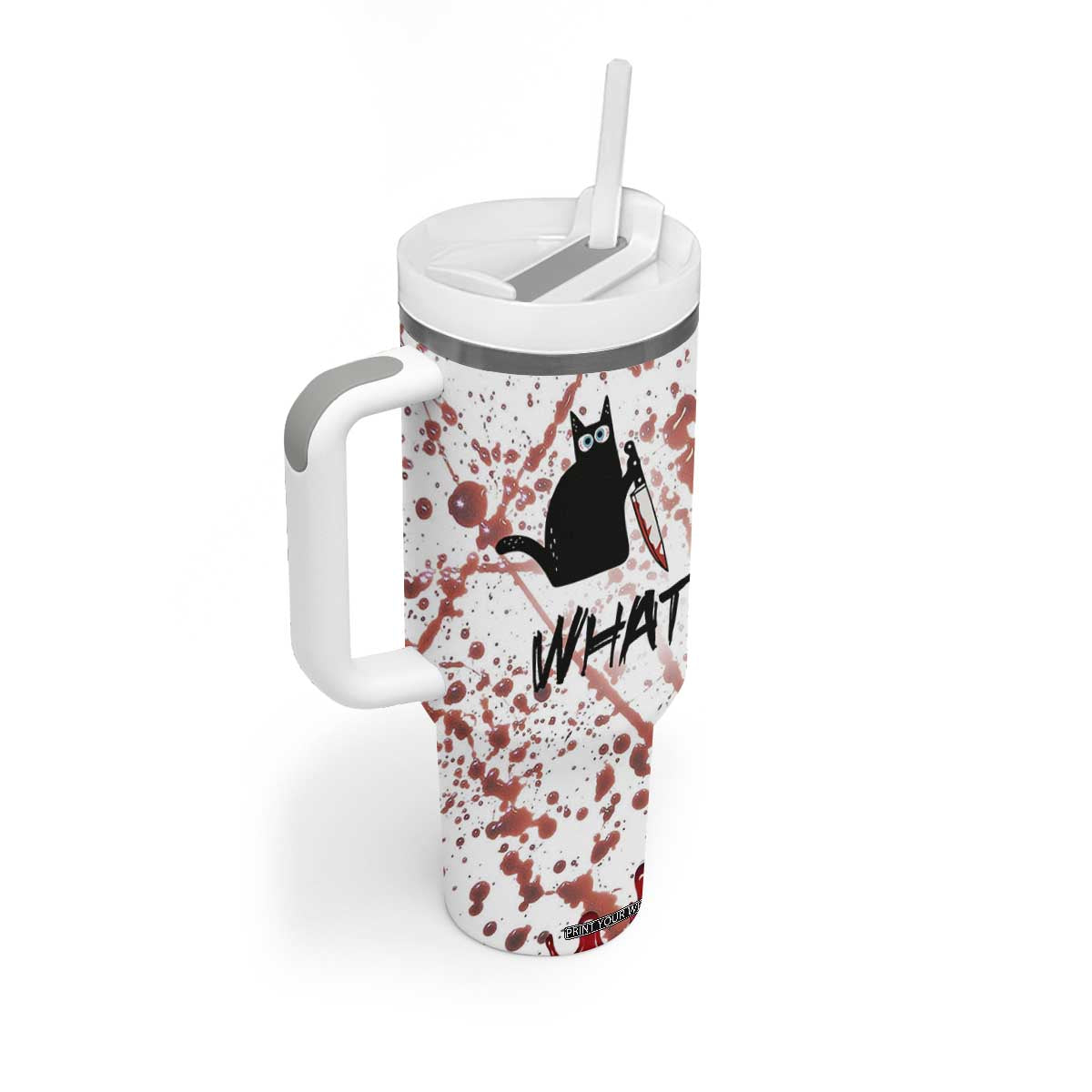 Funny Cat Lover Gifts Tumbler With Handle Halloween Murderous Cat With Knife What TB10 Print Your Wear
