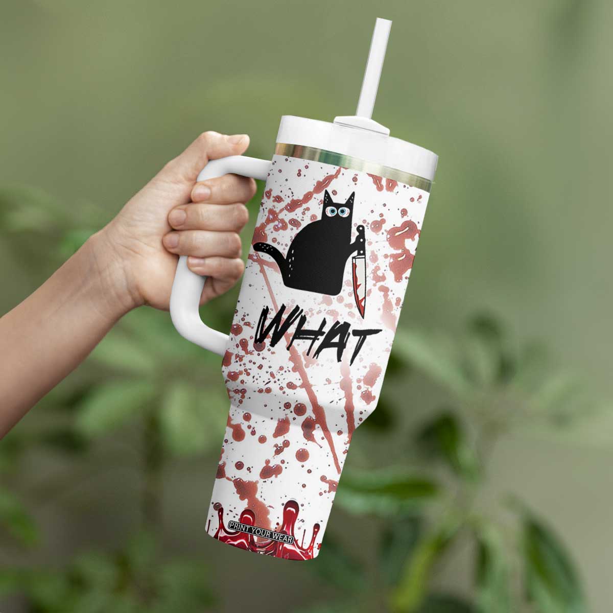 Funny Cat Lover Gifts Tumbler With Handle Halloween Murderous Cat With Knife What TB10 Print Your Wear