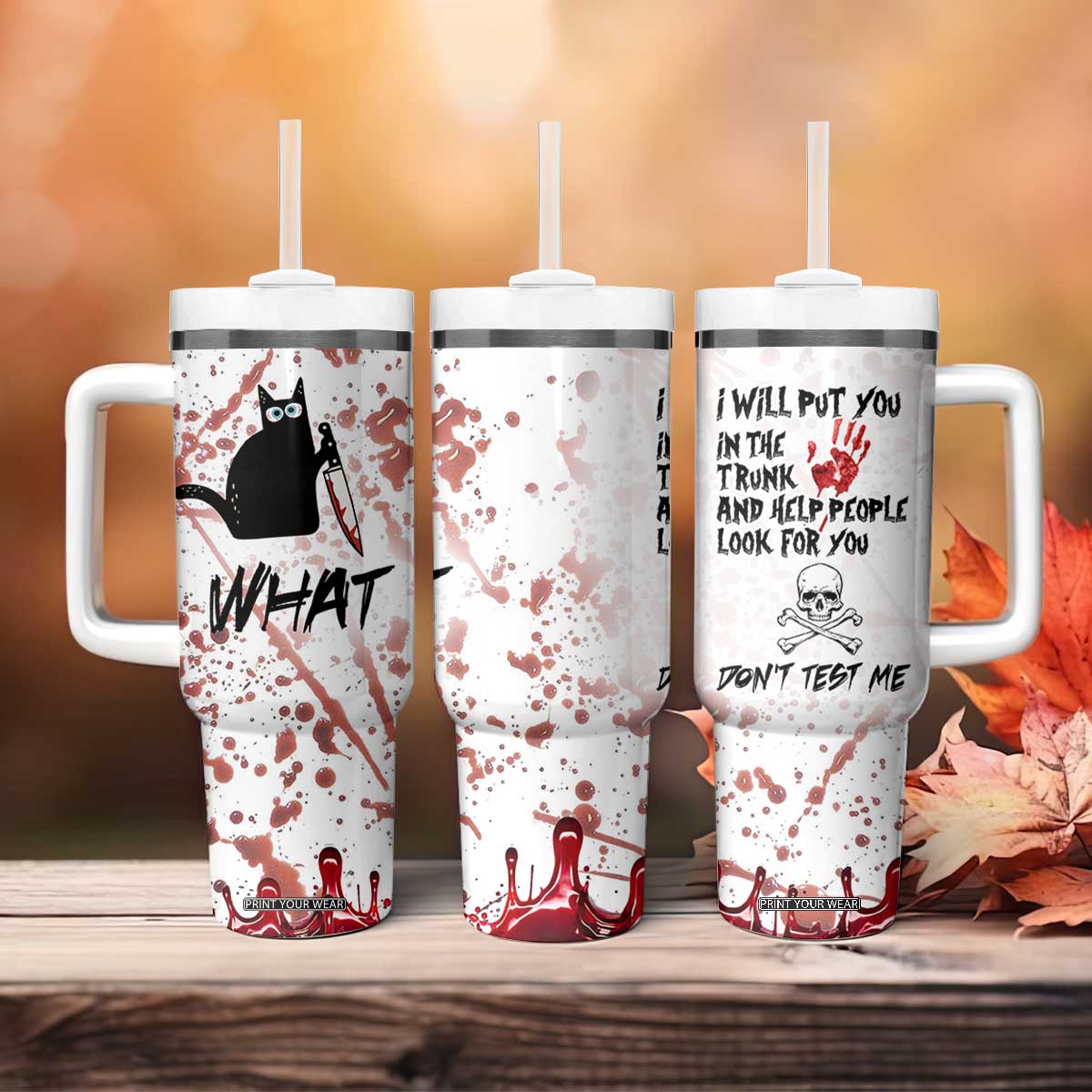 Funny Cat Lover Gifts Tumbler With Handle Halloween Murderous Cat With Knife What TB10 Print Your Wear