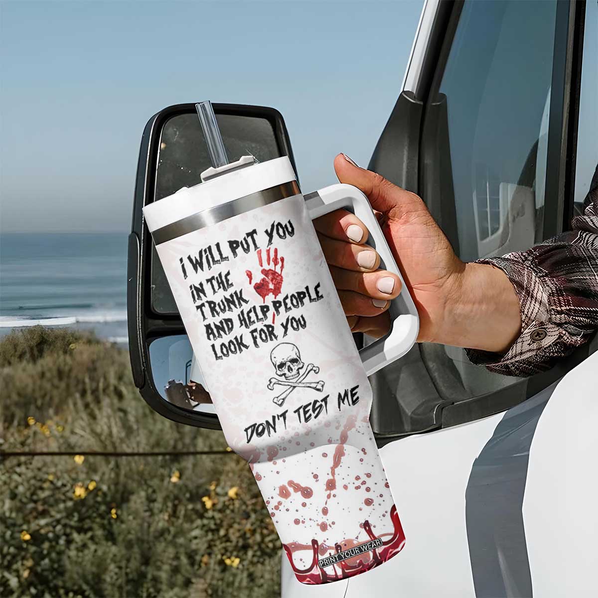 Funny Cat Lover Gifts Tumbler With Handle Halloween Murderous Cat With Knife What TB10 Print Your Wear