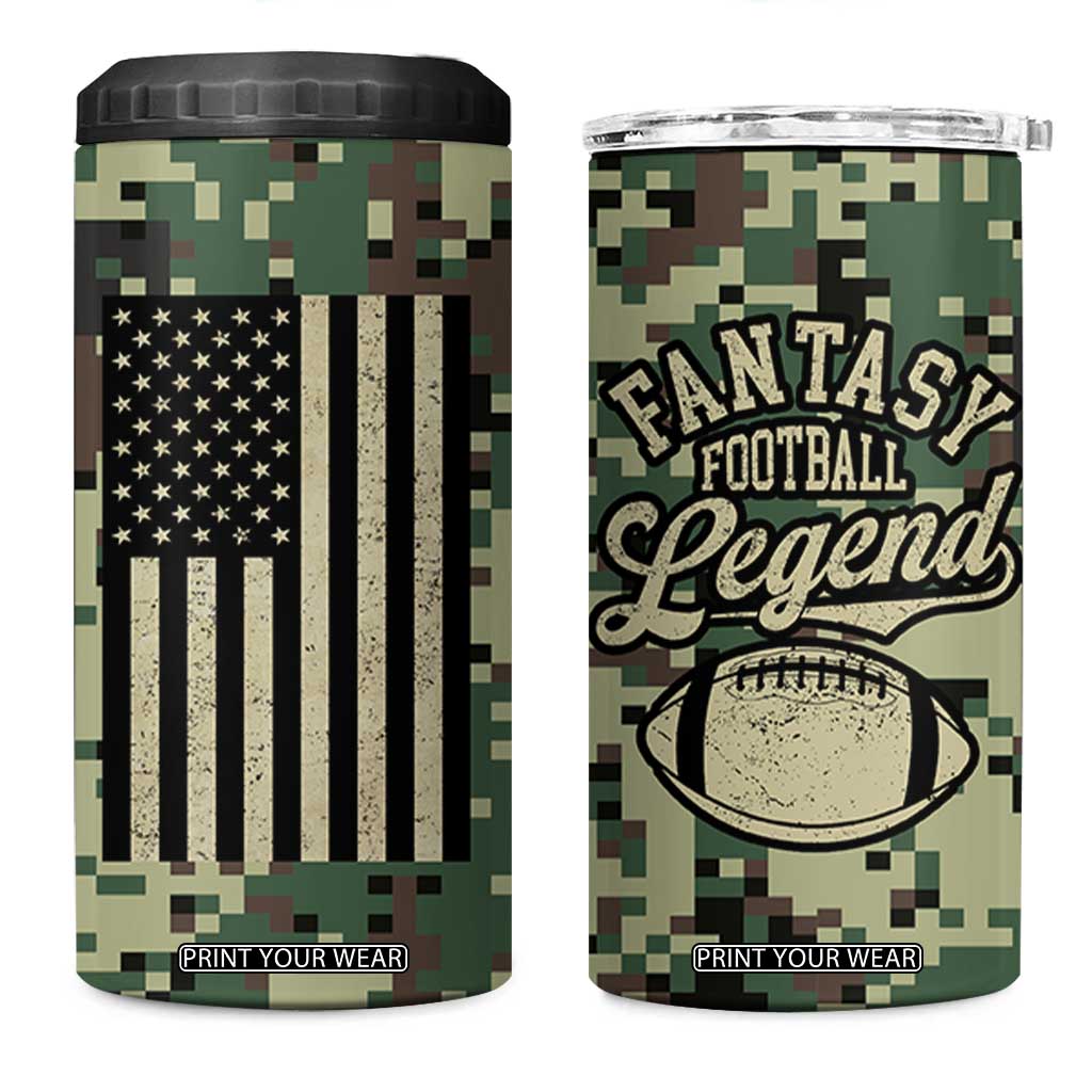 Fantasy Football Legend 4 in 1 Can Cooler Tumbler Camo American Flag TB10 One Size: 16 oz Camo Print Your Wear