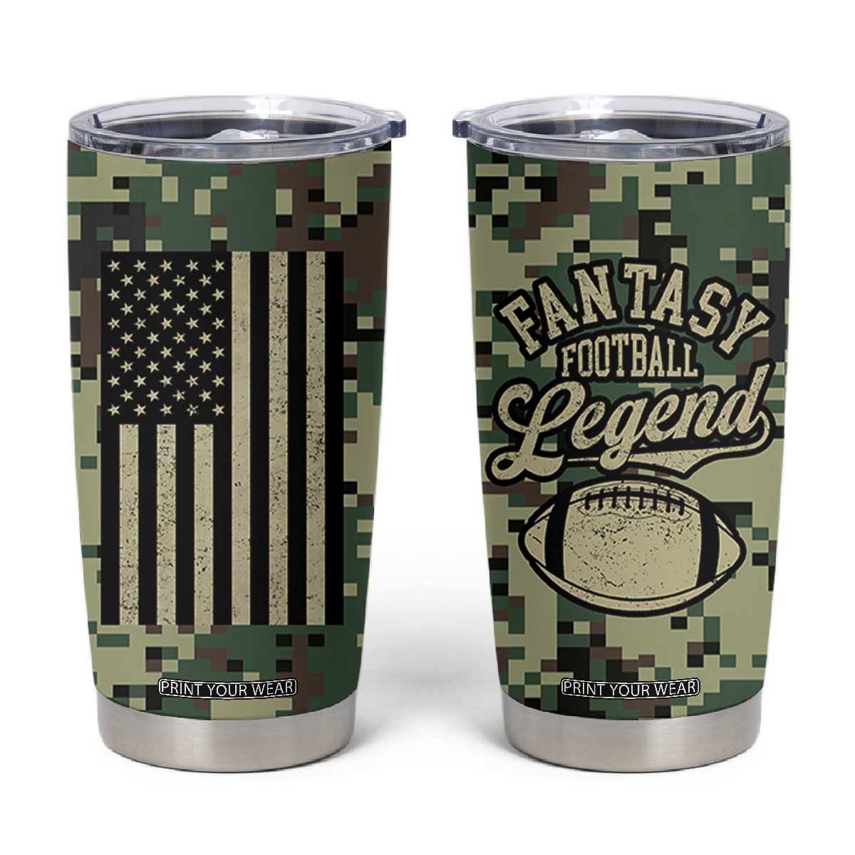 Fantasy Football Legend Tumbler Cup Camo American Flag TB10 Camo Print Your Wear