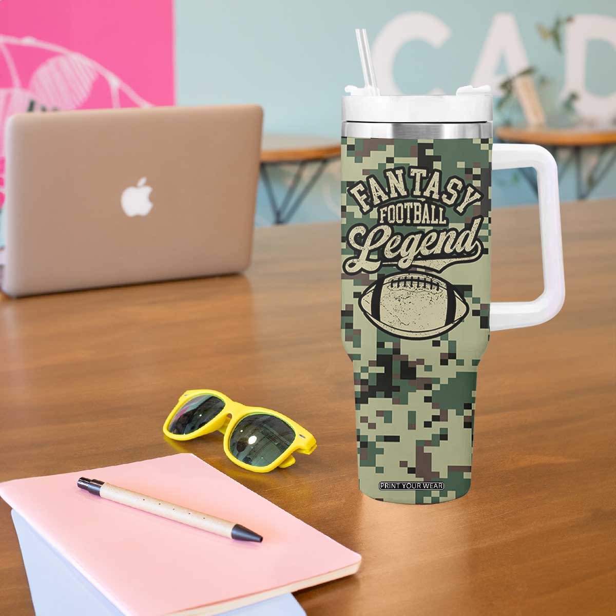 Fantasy Football Legend Tumbler With Handle Camo American Flag TB10 Print Your Wear