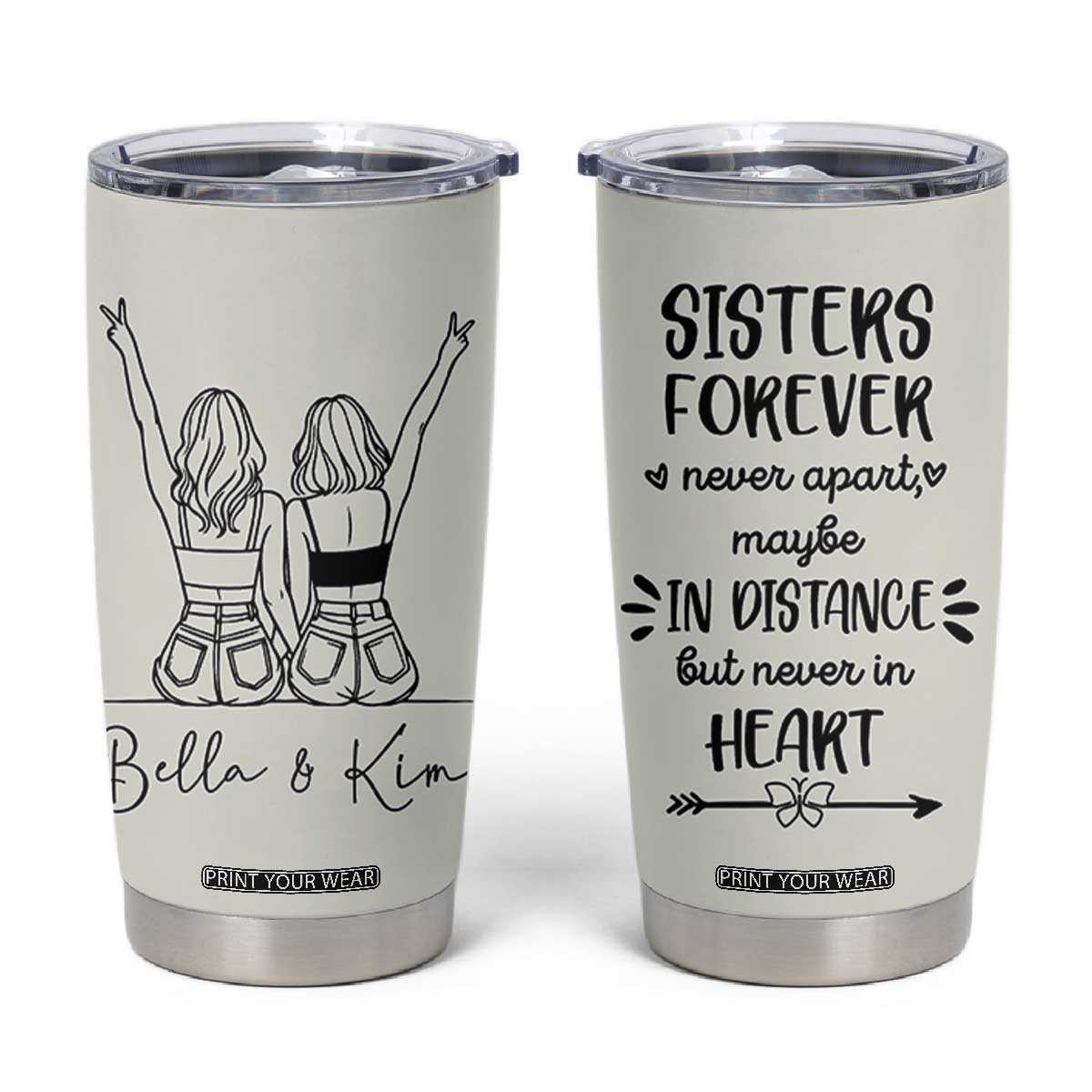 Personalized Long Distance Friendship Gift Tumbler Cup Custom Name Best Friends Gifts For Women Bestie TB10 Beige Print Your Wear