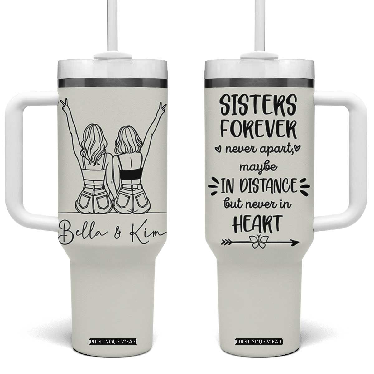 Personalized Long Distance Friendship Gift Tumbler With Handle Custom Name Best Friends Gifts For Women Bestie TB10 One Size: 40 oz Beige Print Your Wear