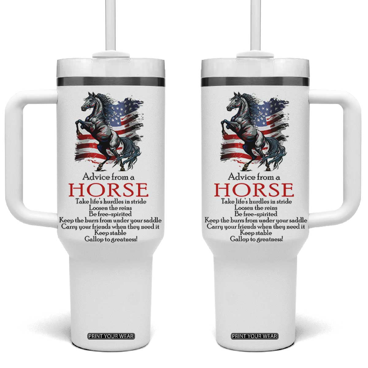 Horse Lovers Tumbler With Handle Advice From A Horse Inspiration TB10 One Size: 40 oz White Print Your Wear