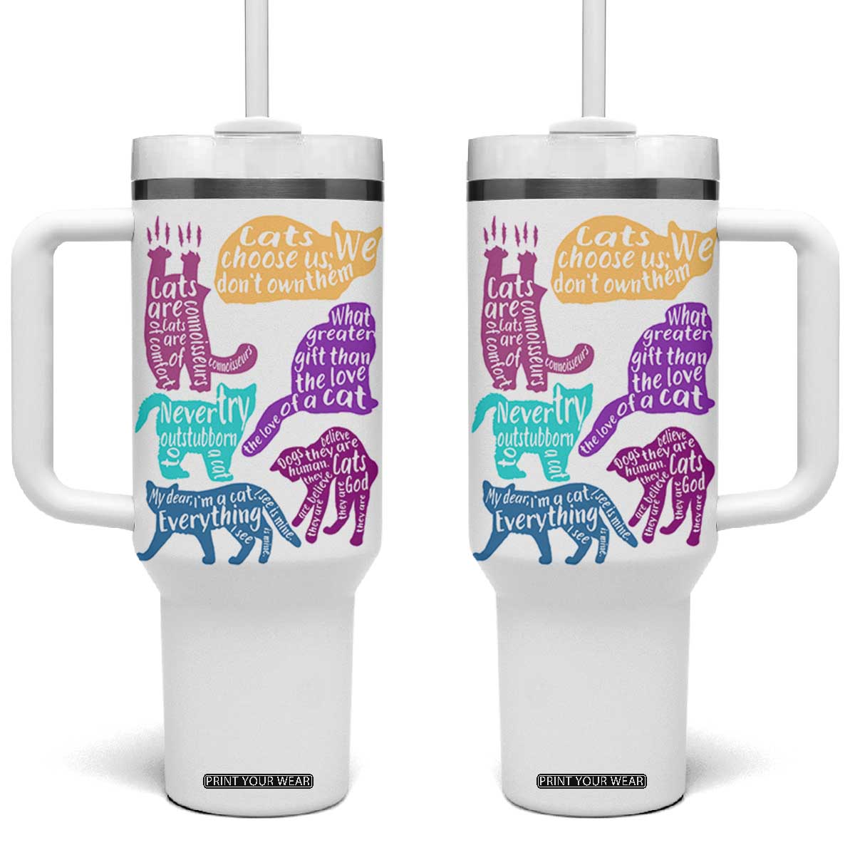 Cat Lover Gifts Tumbler With Handle Kitten Quotes From Famous Writers Authors and Feline Lovers TB10 One Size: 40 oz White Print Your Wear