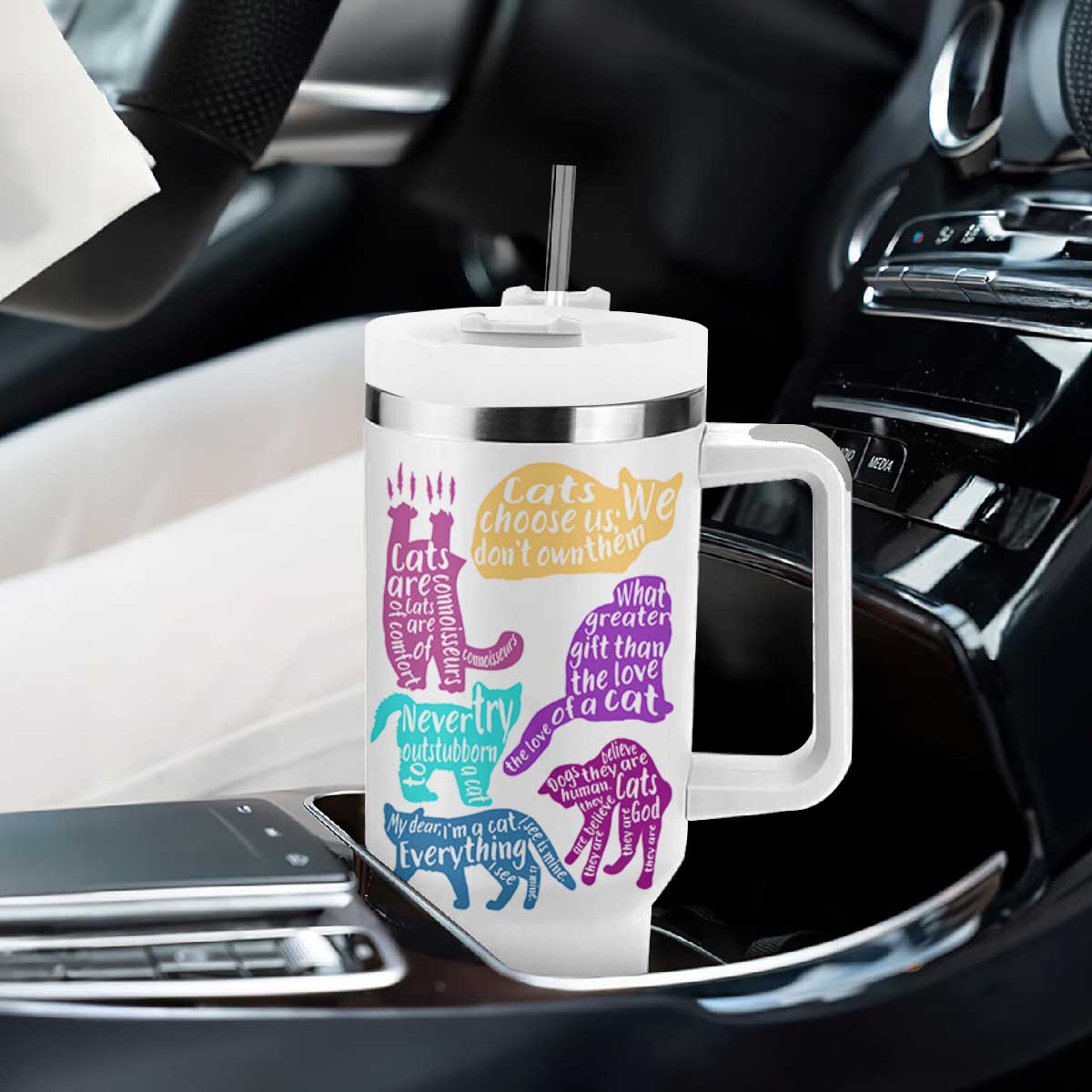Cat Lover Gifts Tumbler With Handle Kitten Quotes From Famous Writers Authors and Feline Lovers TB10 Print Your Wear
