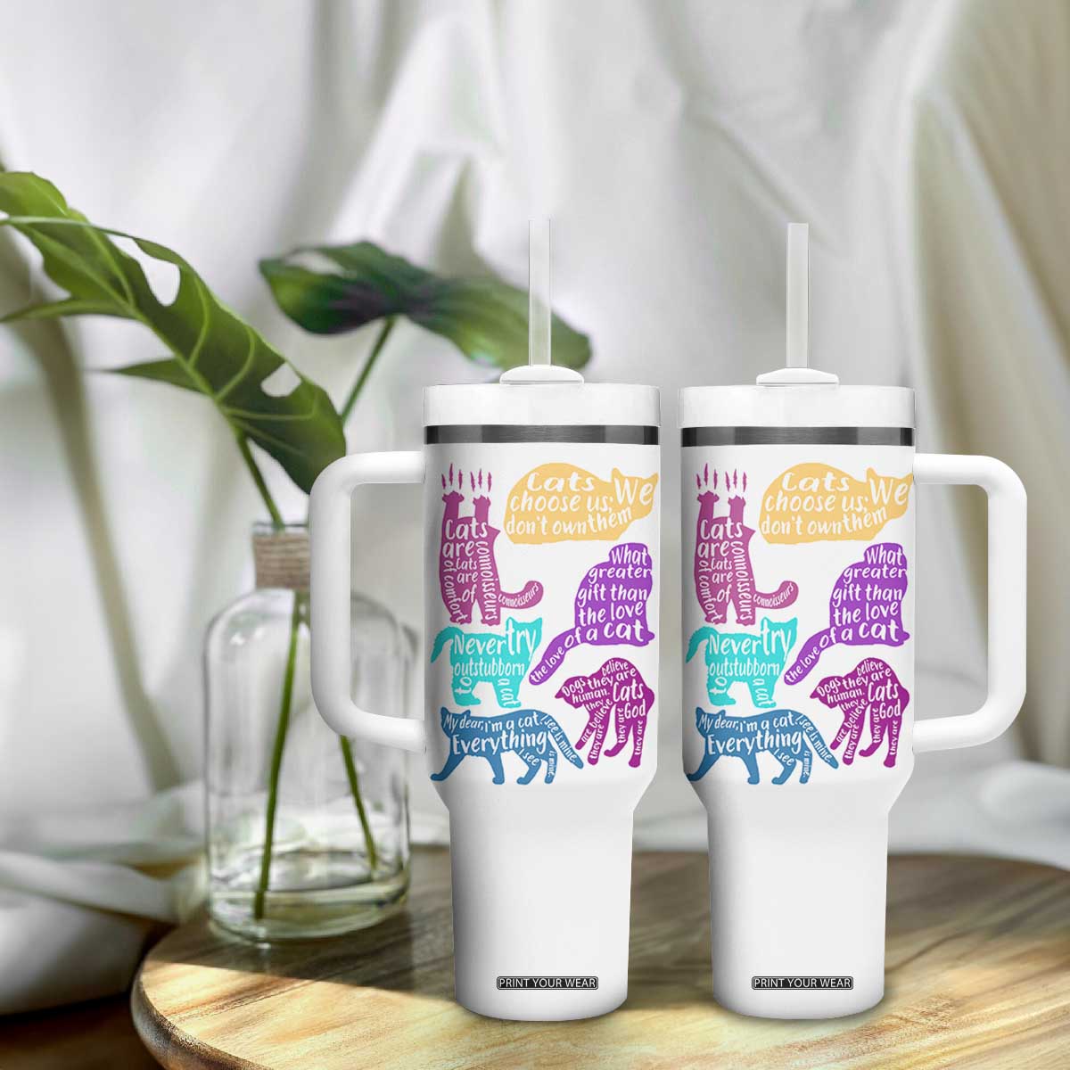 Cat Lover Gifts Tumbler With Handle Kitten Quotes From Famous Writers Authors and Feline Lovers TB10 Print Your Wear