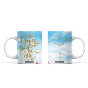 Christian Gifts For Women Coffee Mug Encouraging Bible Verse Cross His Grace Is Sufficient For Me TB10 Blue Print Your Wear