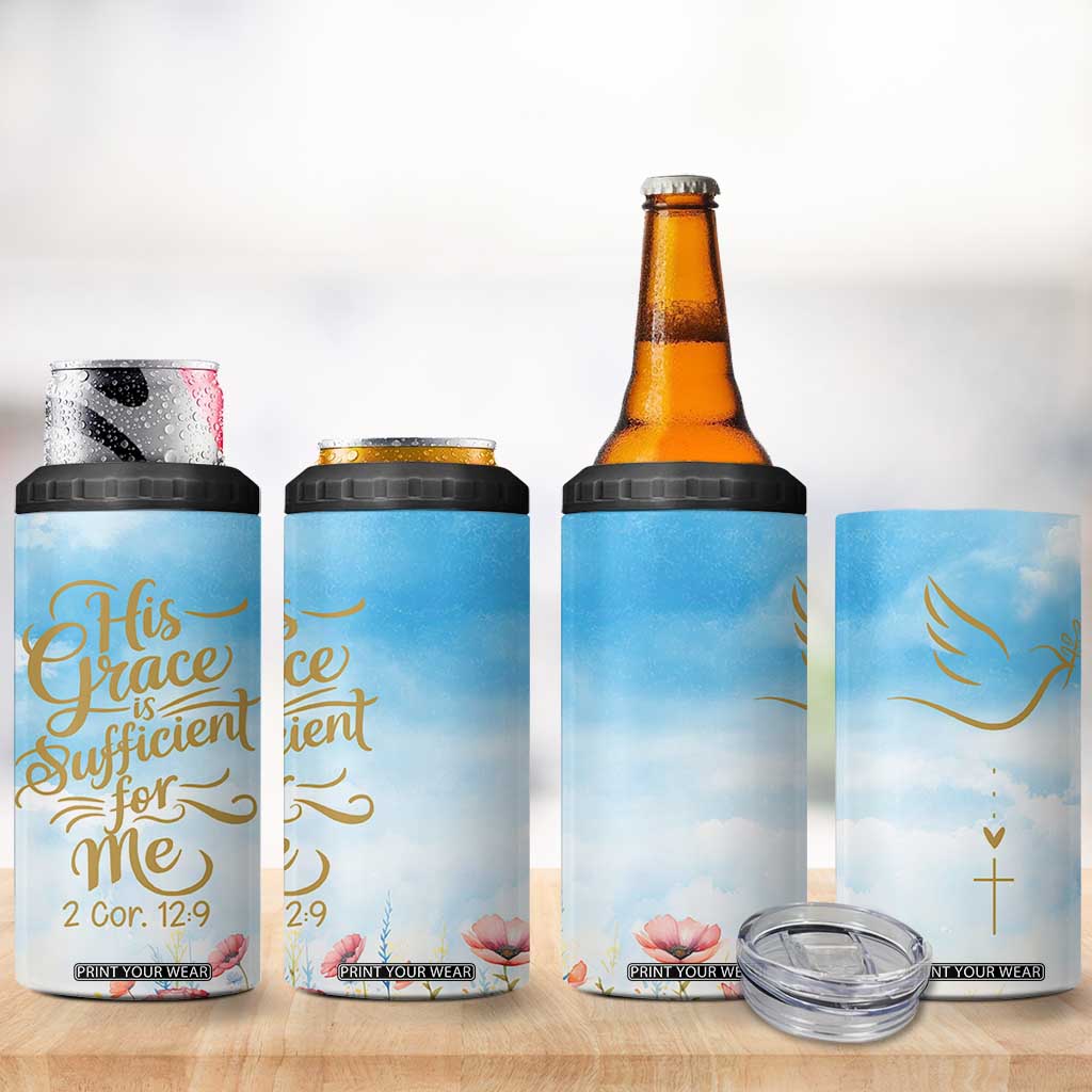 Christian Gifts For Women 4 in 1 Can Cooler Tumbler Encouraging Bible Verse Cross His Grace Is Sufficient For Me TB10 Print Your Wear