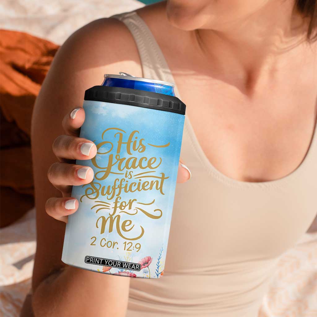 Christian Gifts For Women 4 in 1 Can Cooler Tumbler Encouraging Bible Verse Cross His Grace Is Sufficient For Me TB10 Print Your Wear