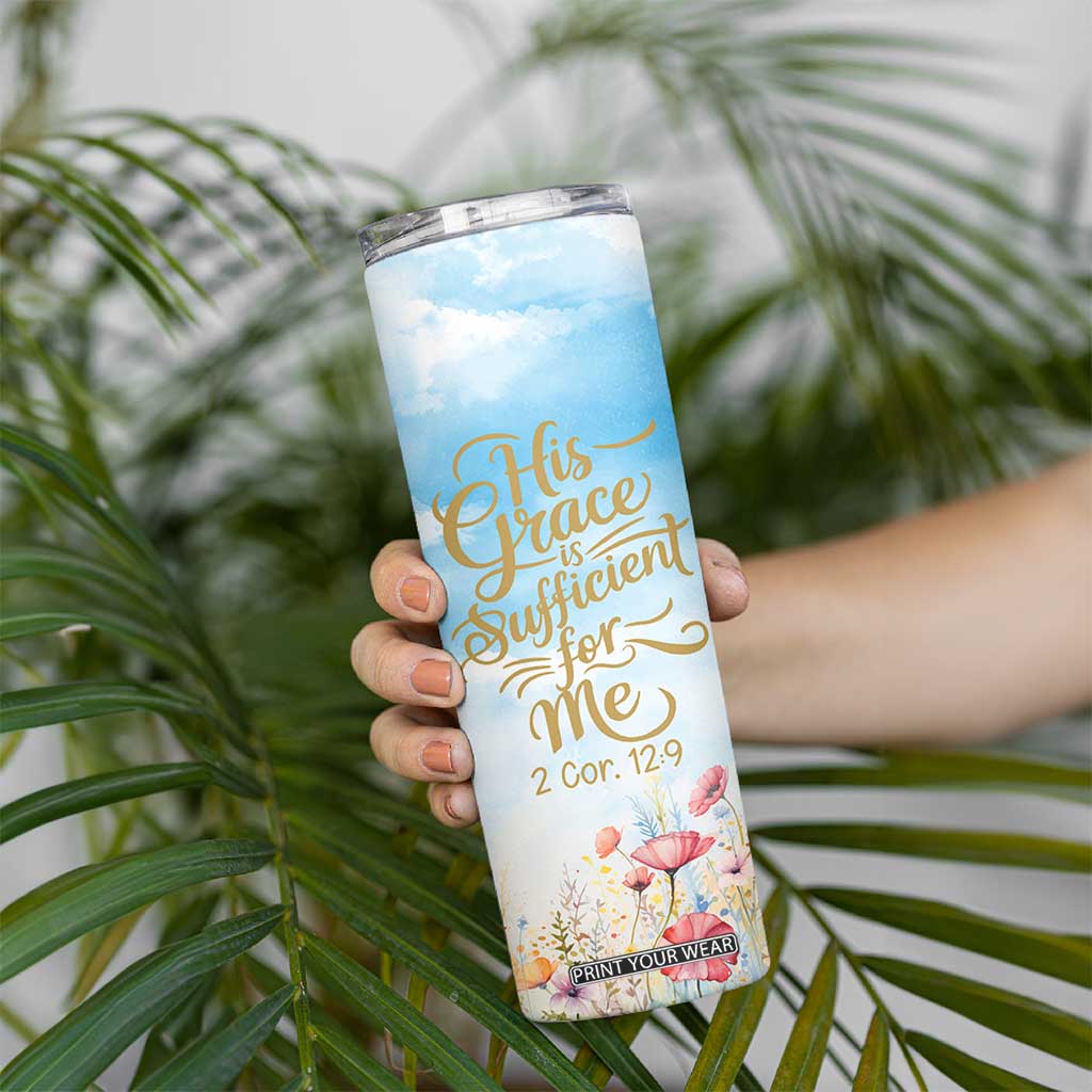 Christian Gifts For Women Skinny Tumbler Encouraging Bible Verse Cross His Grace Is Sufficient For Me TB10 Print Your Wear