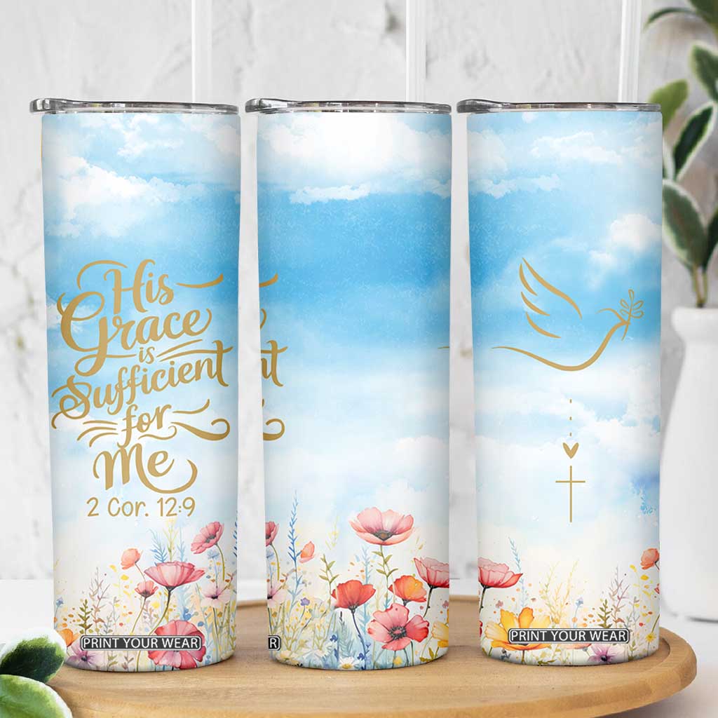 Christian Gifts For Women Skinny Tumbler Encouraging Bible Verse Cross His Grace Is Sufficient For Me TB10 Print Your Wear