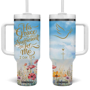 Christian Gifts For Women Tumbler With Handle Encouraging Bible Verse Cross His Grace Is Sufficient For Me TB10 One Size: 40 oz Blue Print Your Wear
