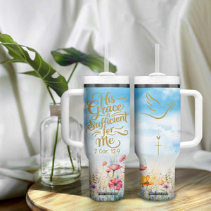 Christian Gifts For Women Tumbler With Handle Encouraging Bible Verse Cross His Grace Is Sufficient For Me TB10 Print Your Wear