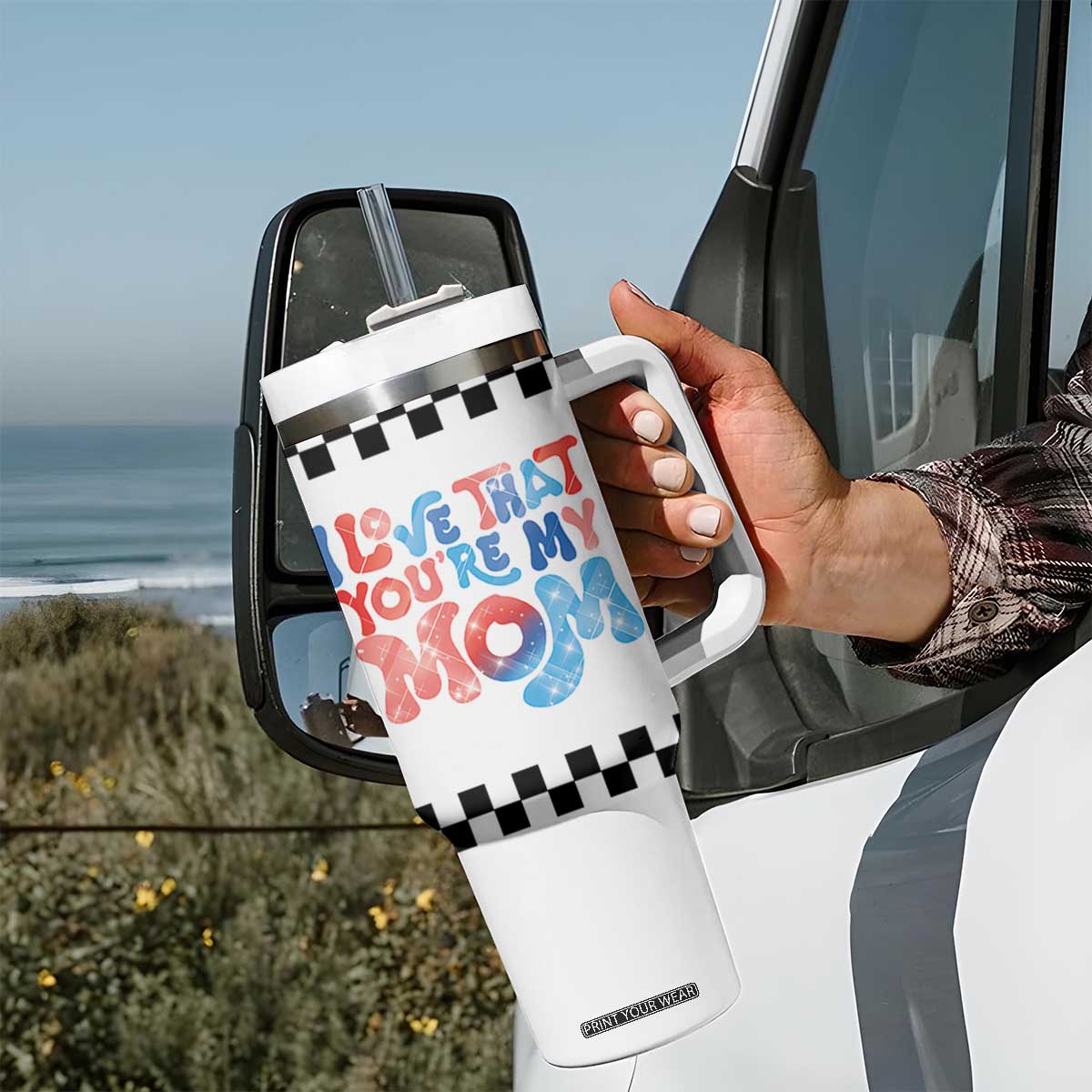 Birthday Gifts For Mom Tumbler With Handle I Love That You're My Mom Checkered Mama TB10 Print Your Wear