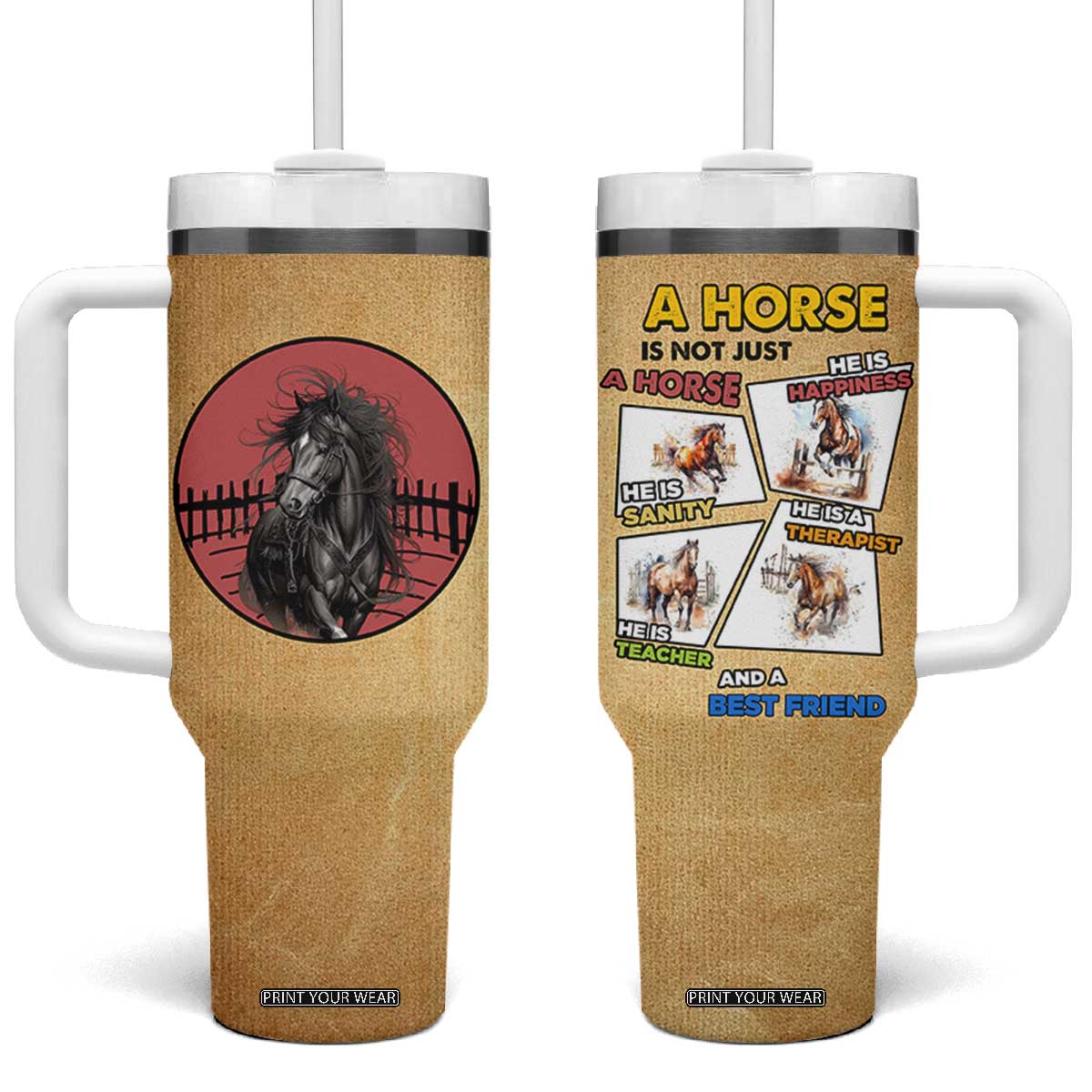 Horse Lovers Tumbler With Handle Inspiration Equestrian Girls Cowgirl Gifts TB10 One Size: 40 oz Brown Print Your Wear