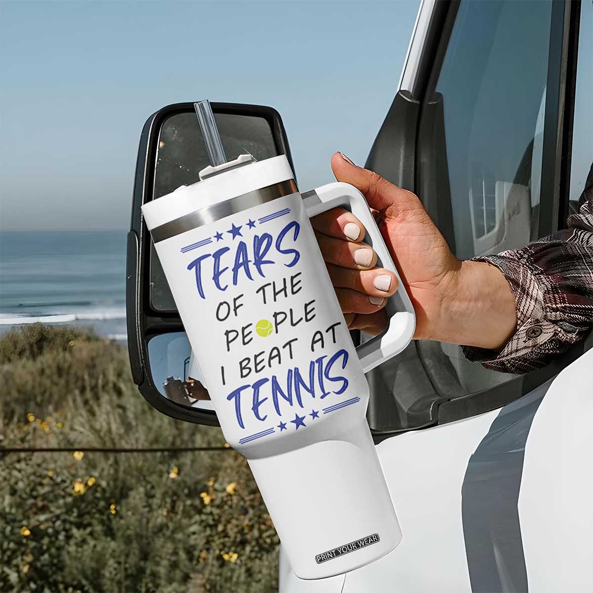 Funny Tennis Tumbler With Handle Tears Of The People I Beat At Tennis TB10 Print Your Wear