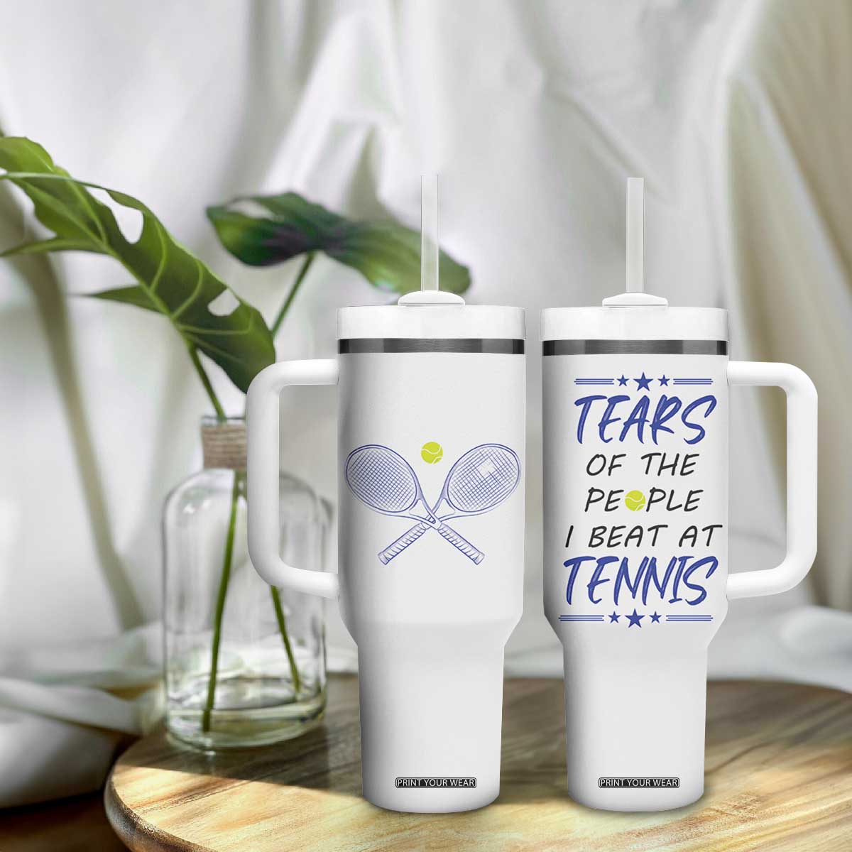 Funny Tennis Tumbler With Handle Tears Of The People I Beat At Tennis TB10 Print Your Wear