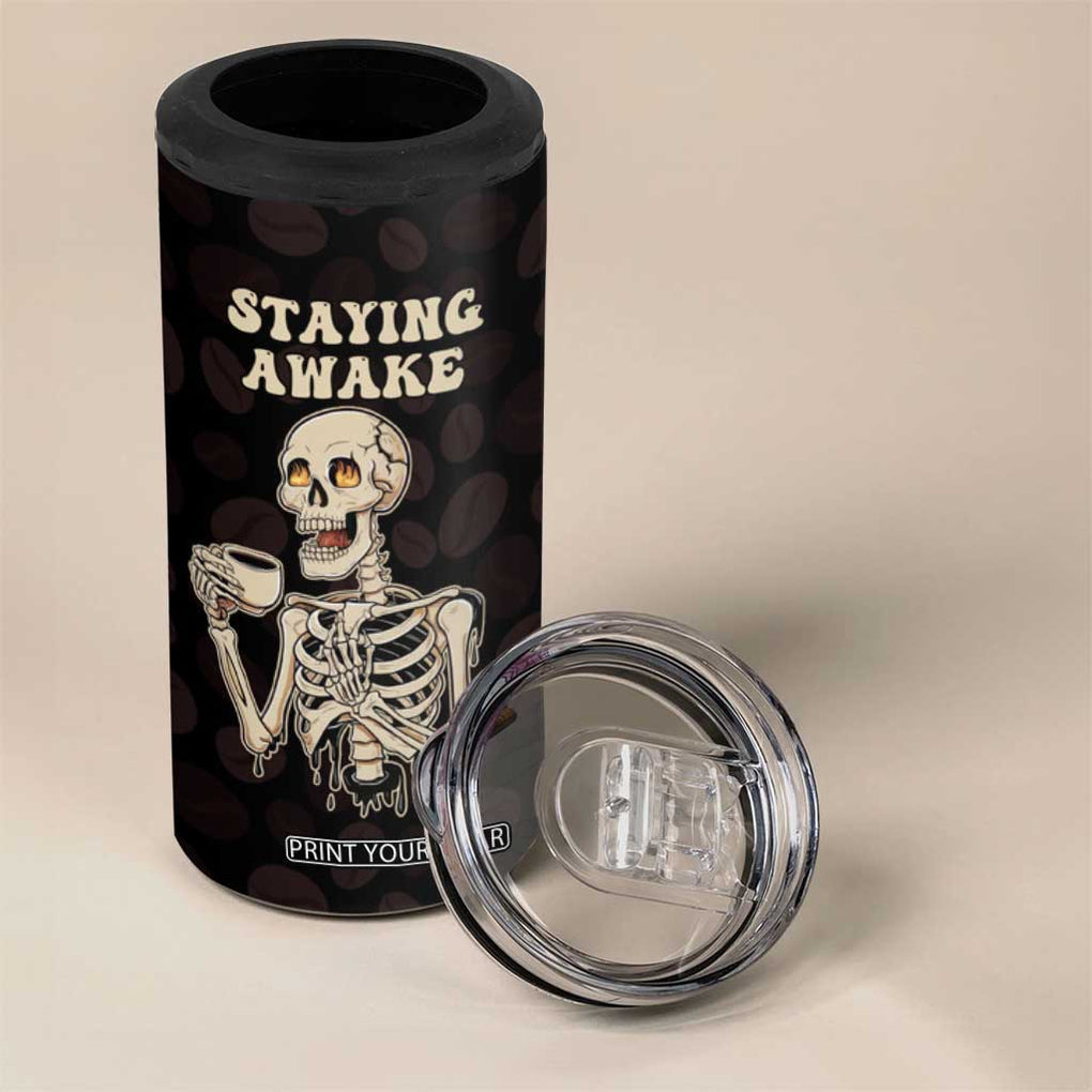 Funny Halloween Iced Coffee 4 in 1 Can Cooler Tumbler Skeleton Drinking Coffee Coffee Caffeine Lover Coffee Brewer Staying Awake TB10 Print Your Wear