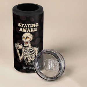 Funny Halloween Iced Coffee 4 in 1 Can Cooler Tumbler Skeleton Drinking Coffee Coffee Caffeine Lover Coffee Brewer Staying Awake TB10 Print Your Wear
