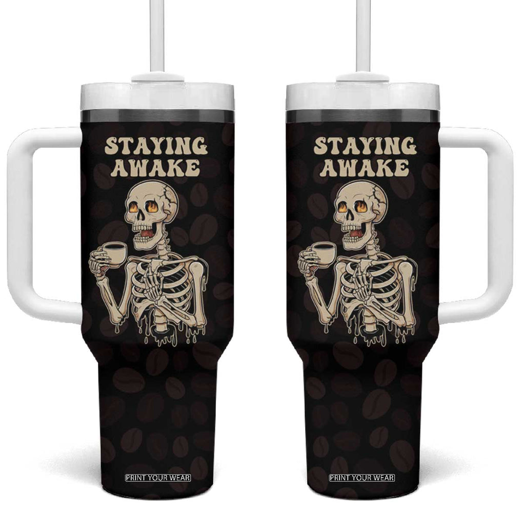 Funny Halloween Iced Coffee Tumbler With Handle Skeleton Drinking Coffee Coffee Caffeine Lover Coffee Brewer Staying Awake TB10 One Size: 40 oz Black Print Your Wear